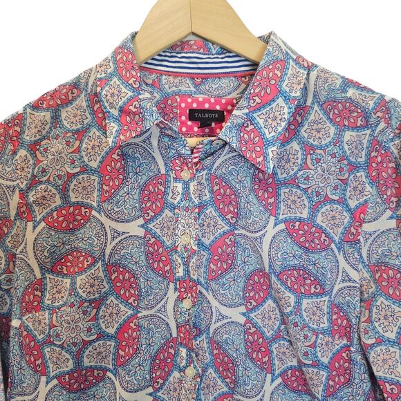 Talbots Pink and Blue Floral Garden Long‎ Sleeve Button Down Top Size Medium - Picture 2 of 9